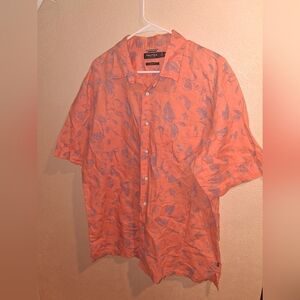 Nautica Blue Hawaiian Linen Blend Sea Shell Vacation Resort Wear Button Down XL